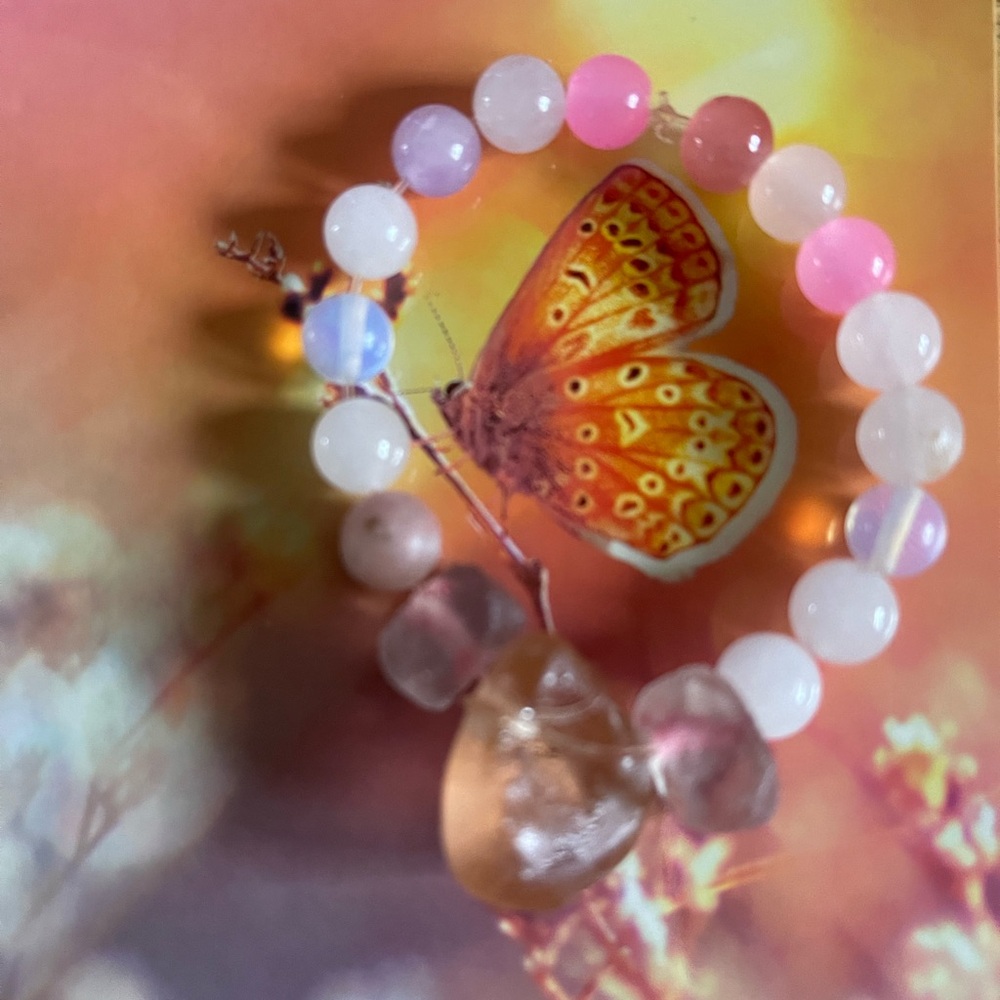 Pink and White Beaded Bracelet